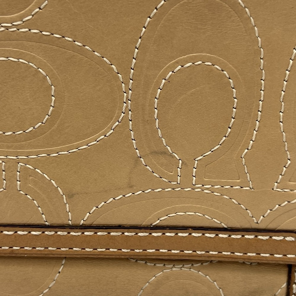 Coach Signature Logo Embossed Leather Tri Fold Stitched Wallet License Window - Picture 8 of 16